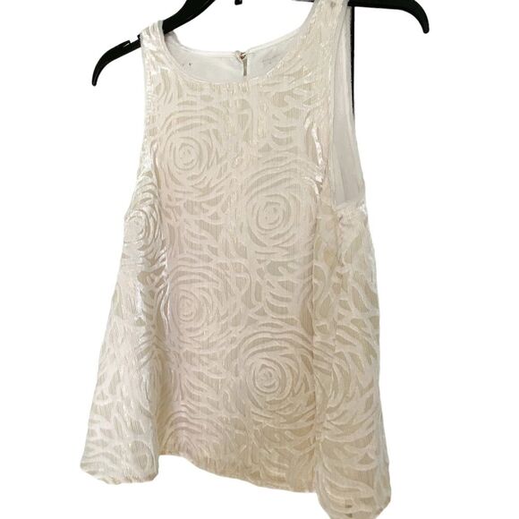 A New Day Cream White Floral Velvet Sleeveless Tank Top Blouse Size Small - Picture 2 of 10
